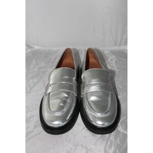 Madewell Silver Metallic Leather Penny Loafers Lug Sole Shoes Women's 7 NM448